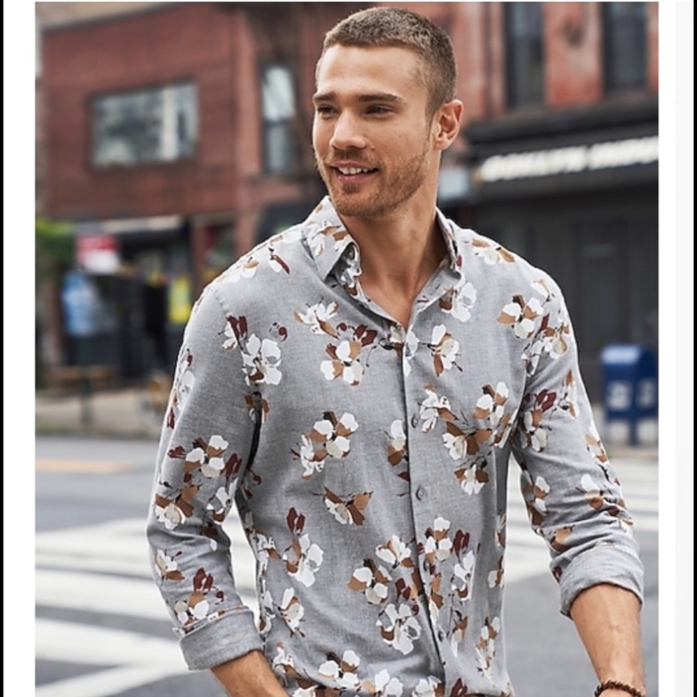Slim Floral Dressy Flannel Shirt